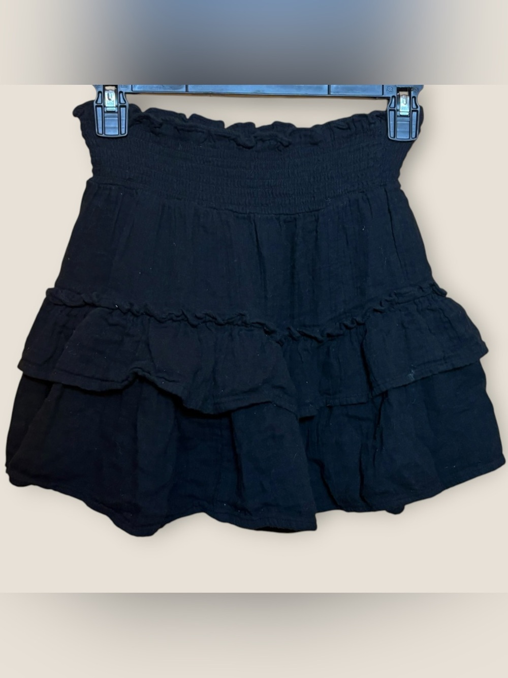 100% Cotton Black Tiered Ruffle Mini Skirt - Women's